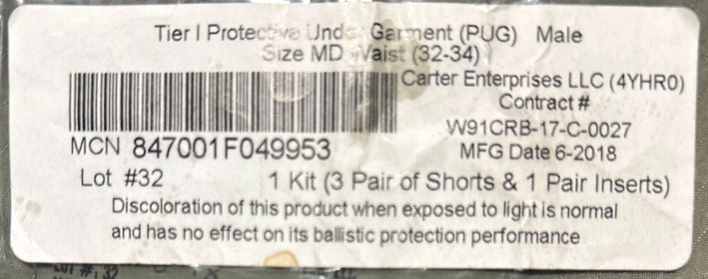 BODY ARMOR BLAST PROTECTIVE UNDERGARMENT BALLISTIC TRUNKS; NEW; MEDIUM