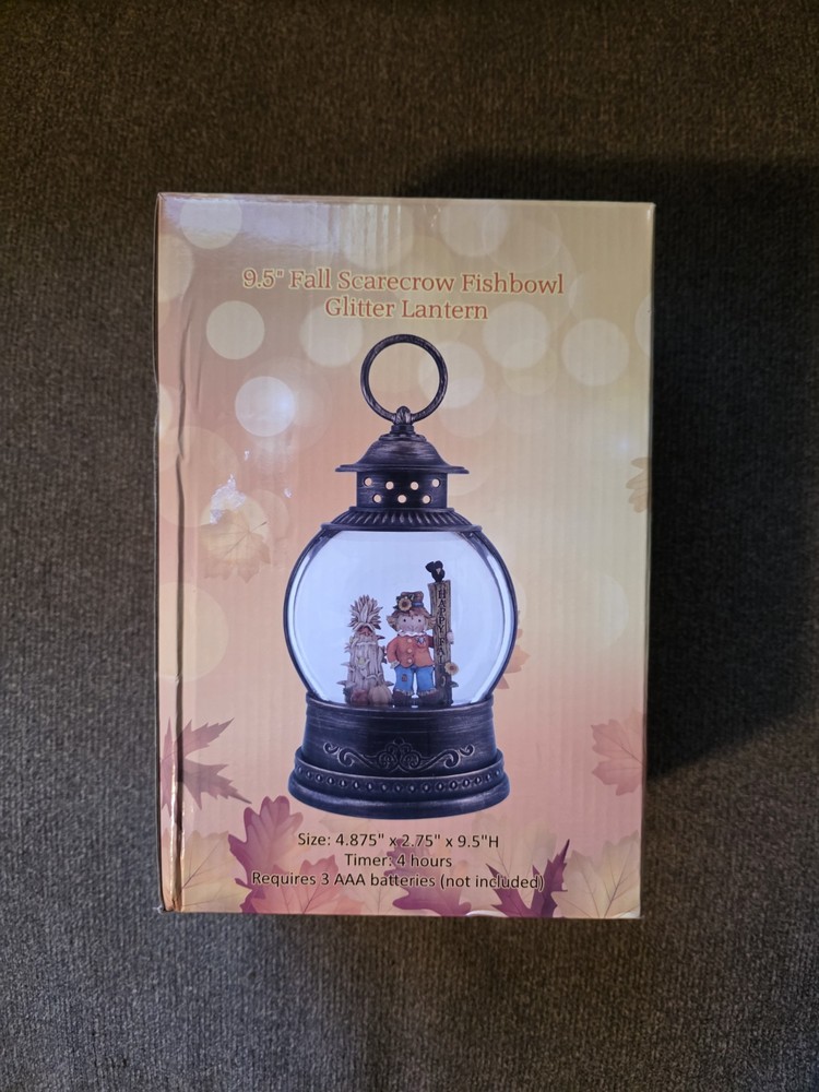 Fall Scarecrow Fishbowl Snow Globe Lantern Fall Decorations for Home Lighted