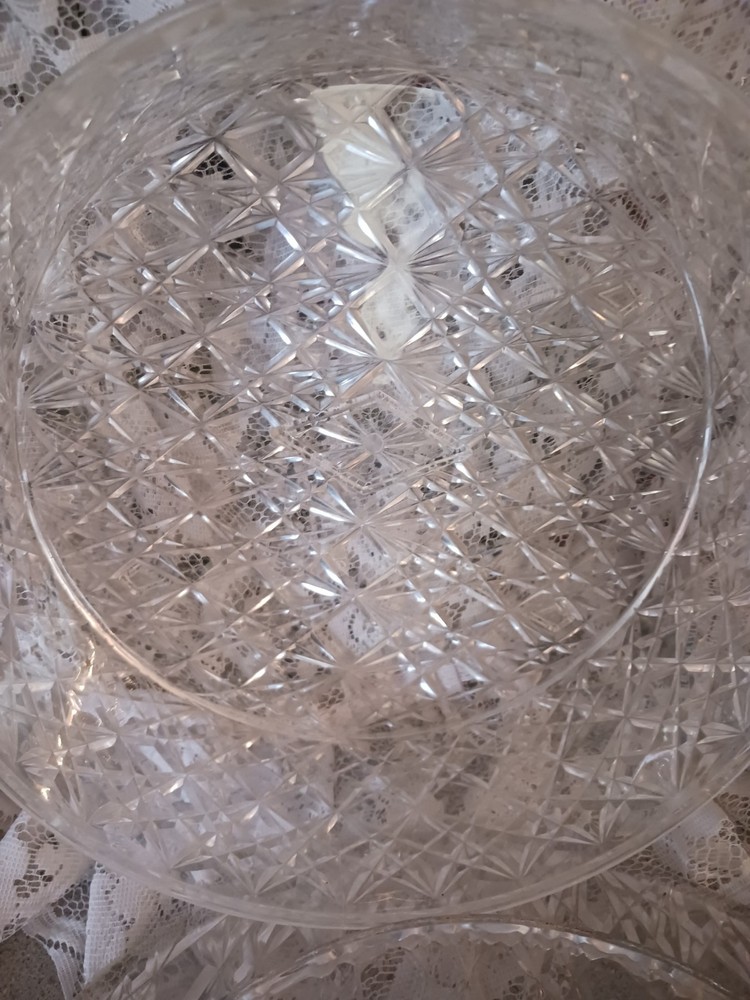 Vintage MCM Clear Acrylic Diamond Pattern Covered Cake Plate & Serving Platter