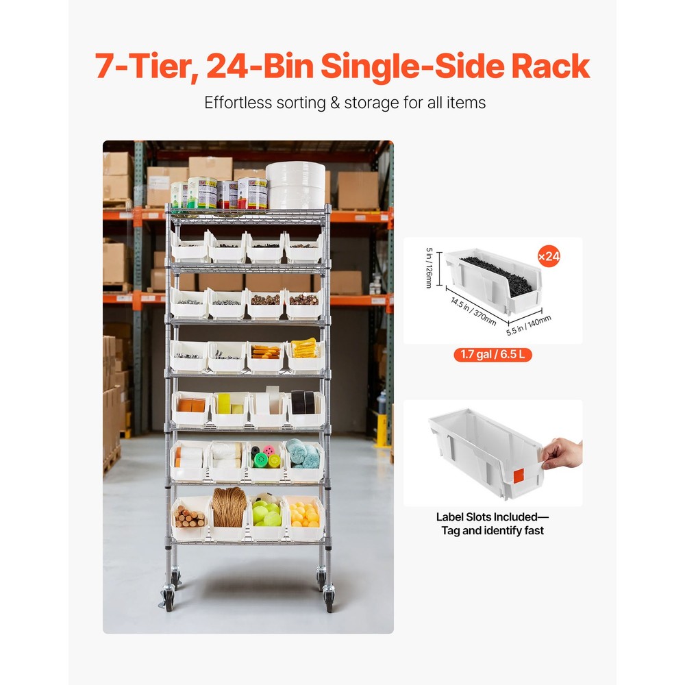 Uimoso 7-Tier Rolling Storage Rack with 24 Removable Bins