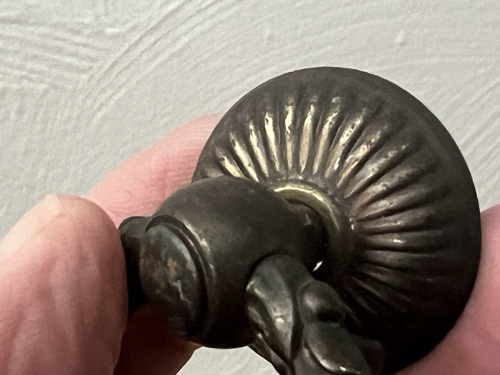 ANTIQUE Pair Of Brass Pressed Drawer Drop Pulls 2” Drop From Center