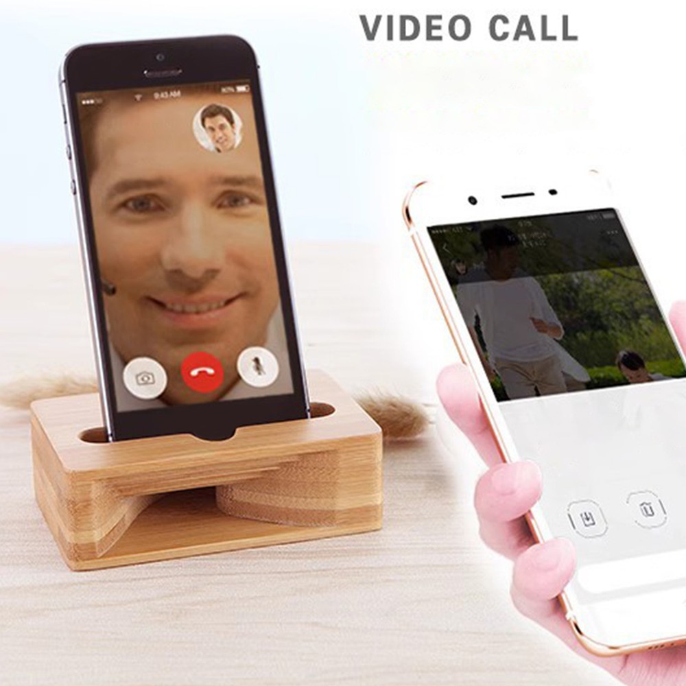 Natural Wood Phone Riser Passive Acoustic Amplifier Desktop Speaker Dock
