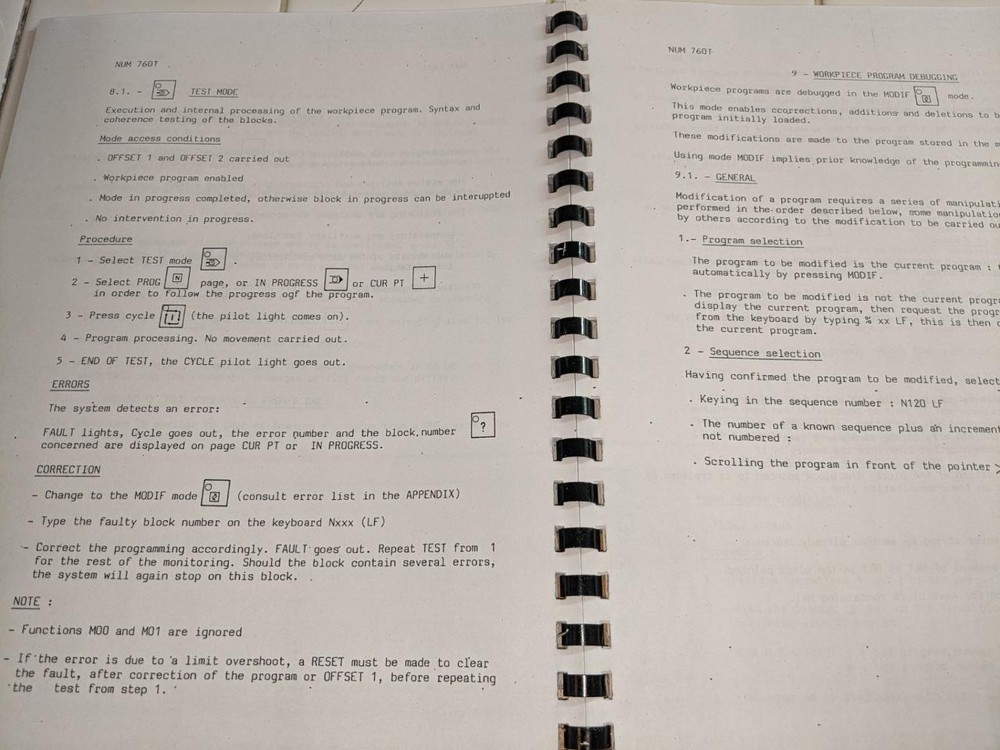 NUM CNC 760T Operator's Manual