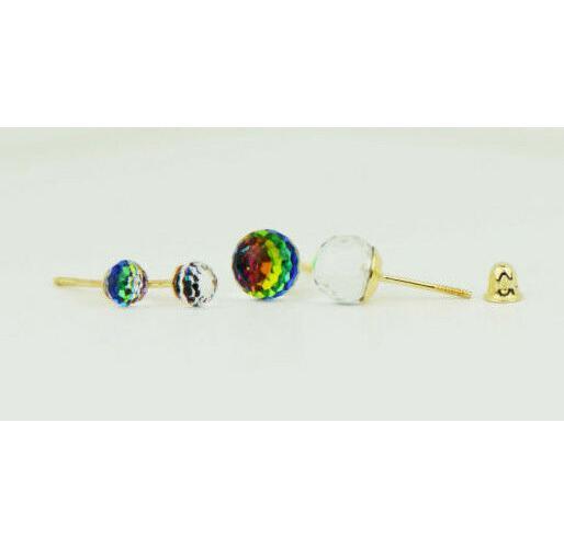 14k Yellow Gold Round Tornasol Stud Earrings