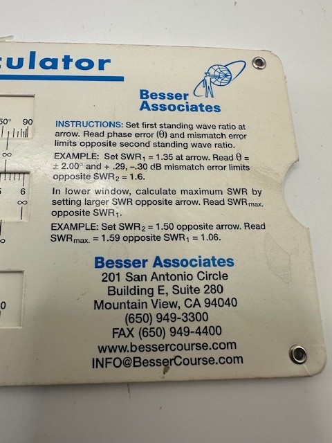 Reflectometer & Mismatch Error Limits Slide Rule Calculator / Amateur Radio