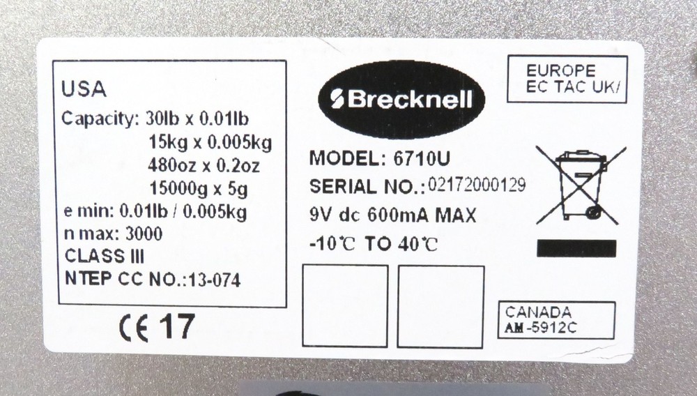 Brecknell 6710U Checkout Scale * 30 Lbs * NO DISPLAY, Basic Testing