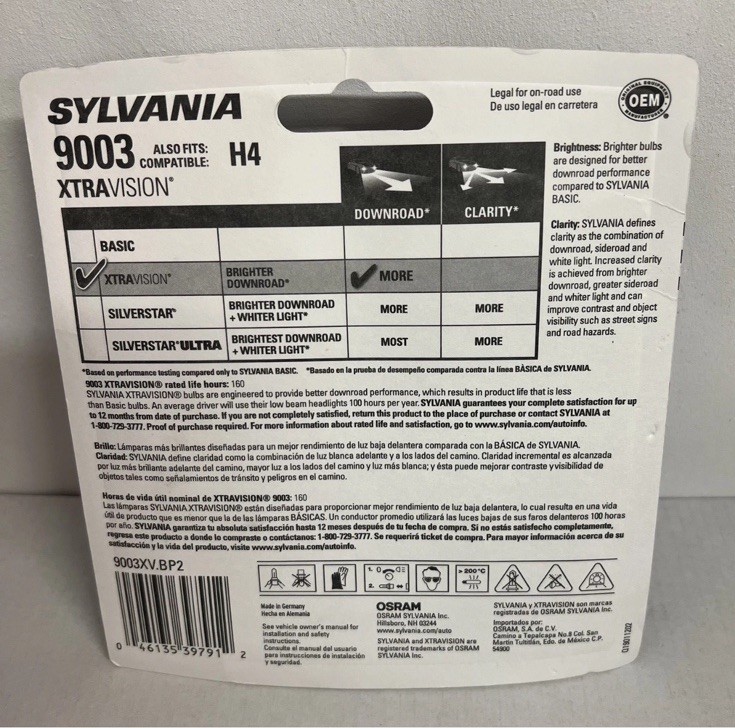 SYLVANIA 9003 H4 XtraVision Halogen Headlight Bulb, 2 Bulbs (BULK BUY AVAILABLE)