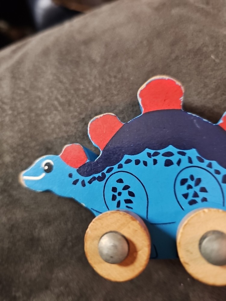 Wooden Happy Dinosaur Stegasaurus Pull Toy Approx 3" - No Pull String