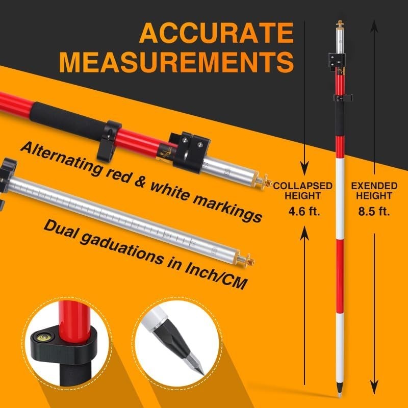 2.6M Aluminum Prism Pole w/ Quick Release Clamp