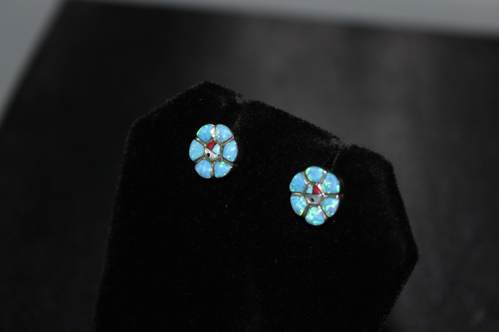 Opal And Sterling Silver Flower Stud Earrings