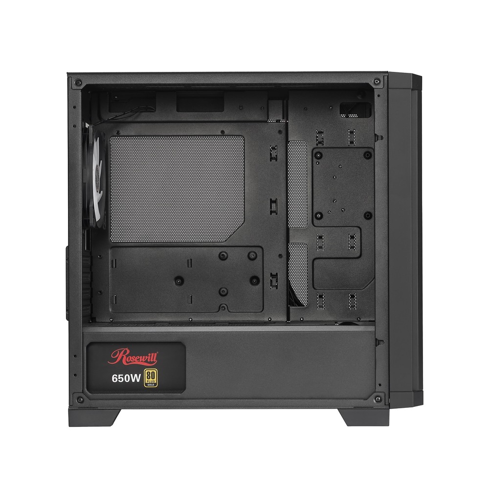 Rosewill Black MATX Mid Tower Case-Mesh Panel, Pre-Installed 650W 80+ Gold PSU