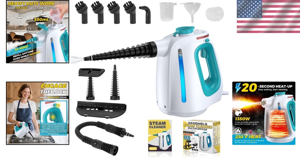 Lightweight Handheld Steamer with Lockable Steam Control & 30 Min Continuous Use