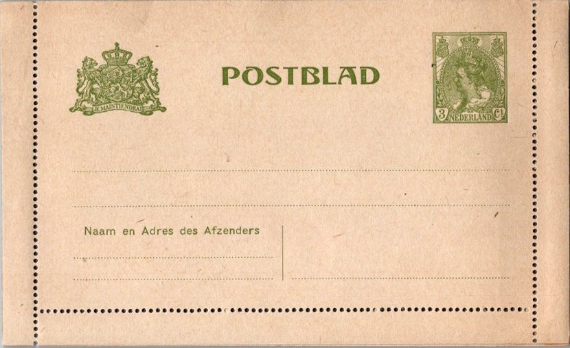 Netherlands Higgins & Gage A7 Unused.