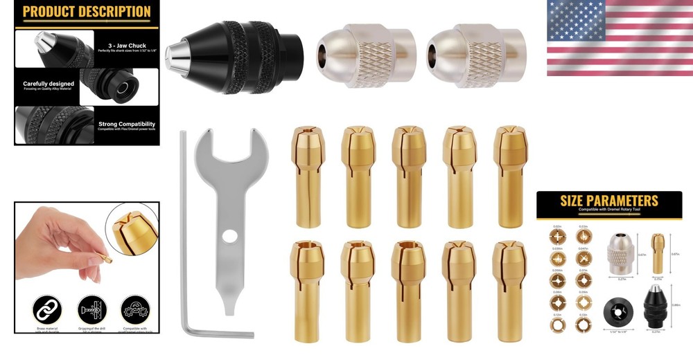 Versatile 15PCS Collet System for Dremel Tools - Ideal for Woodworking & Crafts