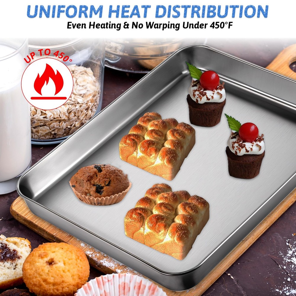 2Pcs Toaster Oven Pans for Baking, 9x11 Baking Sheets Cookie 9x11, Silver