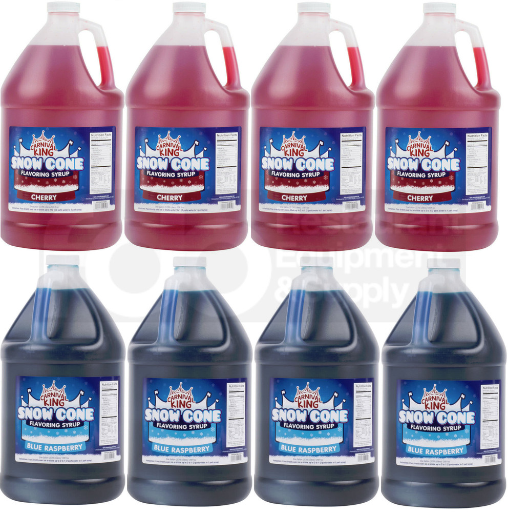 8 GALLON CASE Blue Raspberry Cherry Red Snow Cone Crushed Ice Machine Syrup