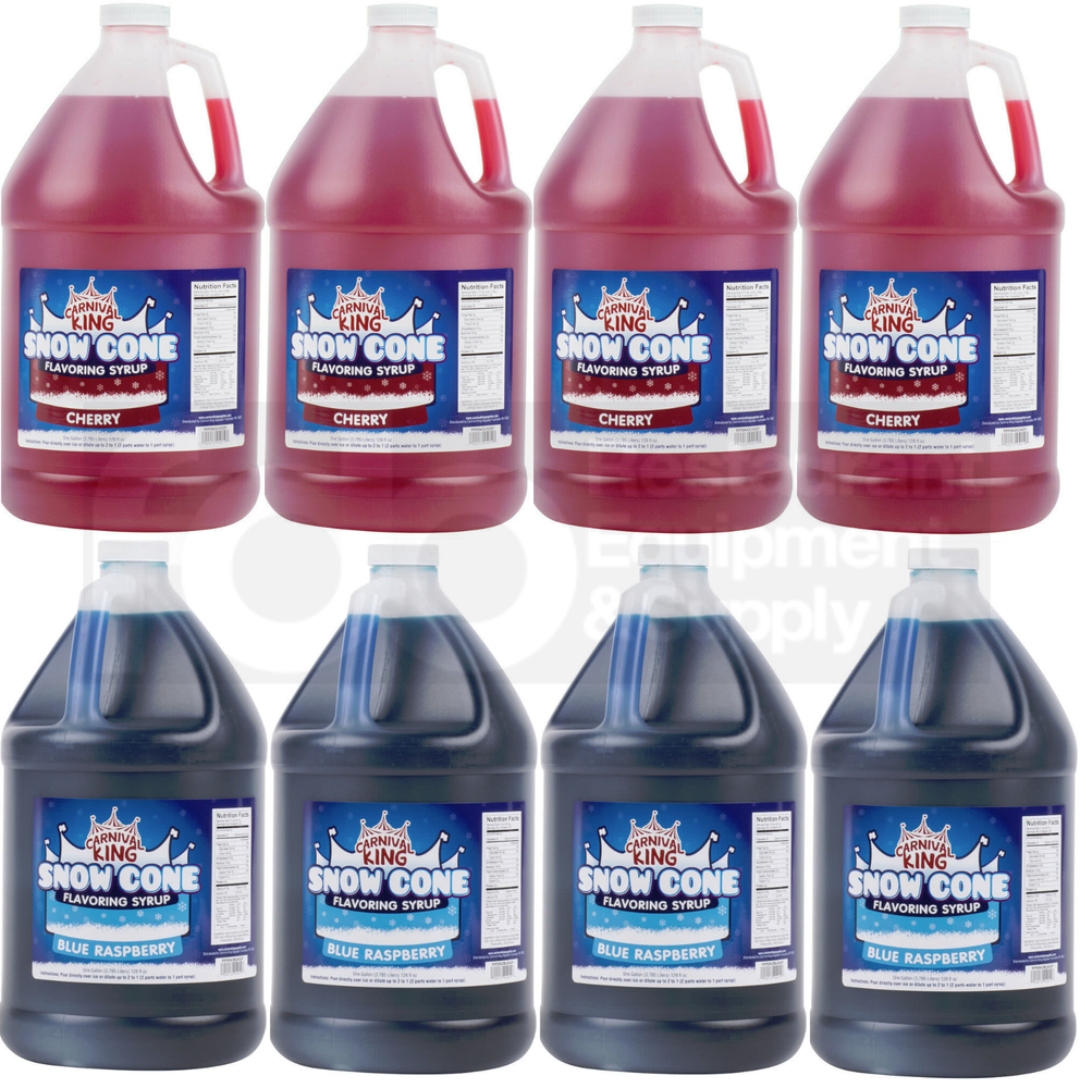 8 GALLON CASE Blue Raspberry Cherry Red Snow Cone Crushed Ice Machine Syrup