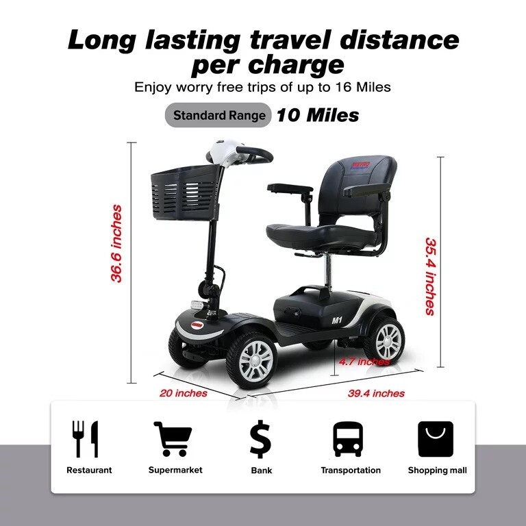 Mobility Scooter 4 Wheel Speed 5 Mph, Max Load 265lbs,Adults with Head Light
