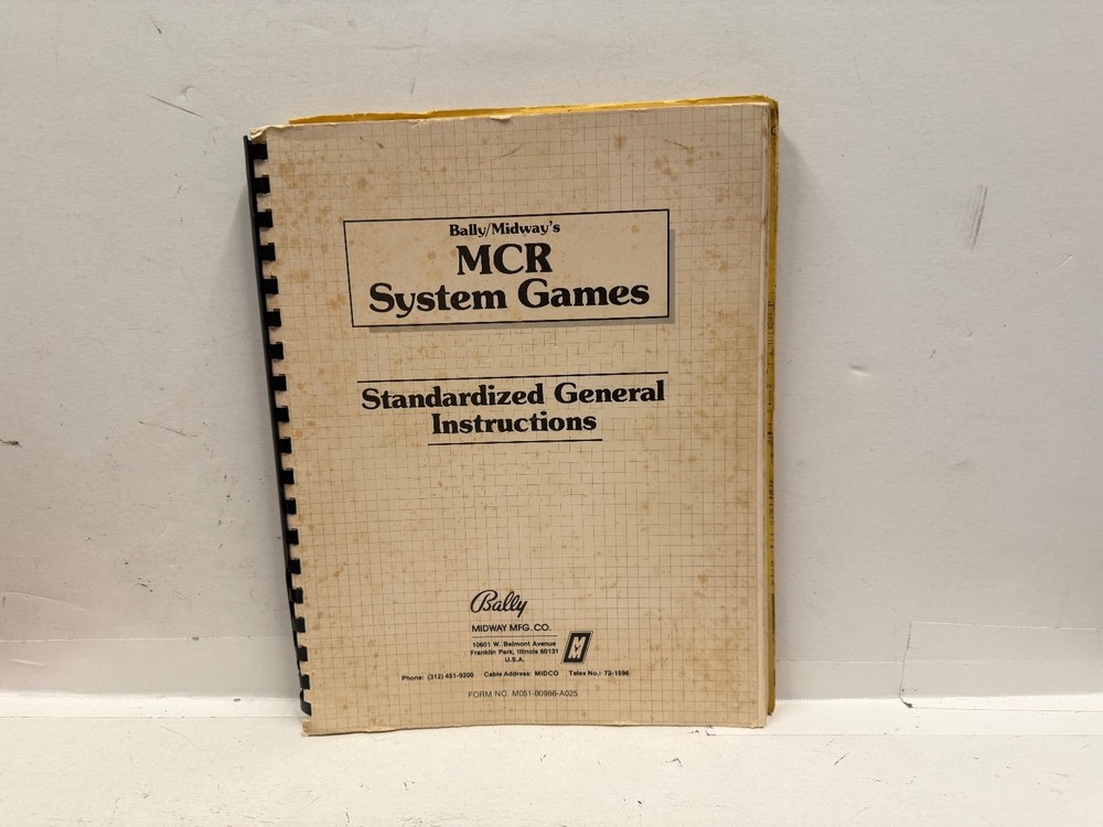 MCR System Guides Standardize General Instructions Bally Midway Instructions