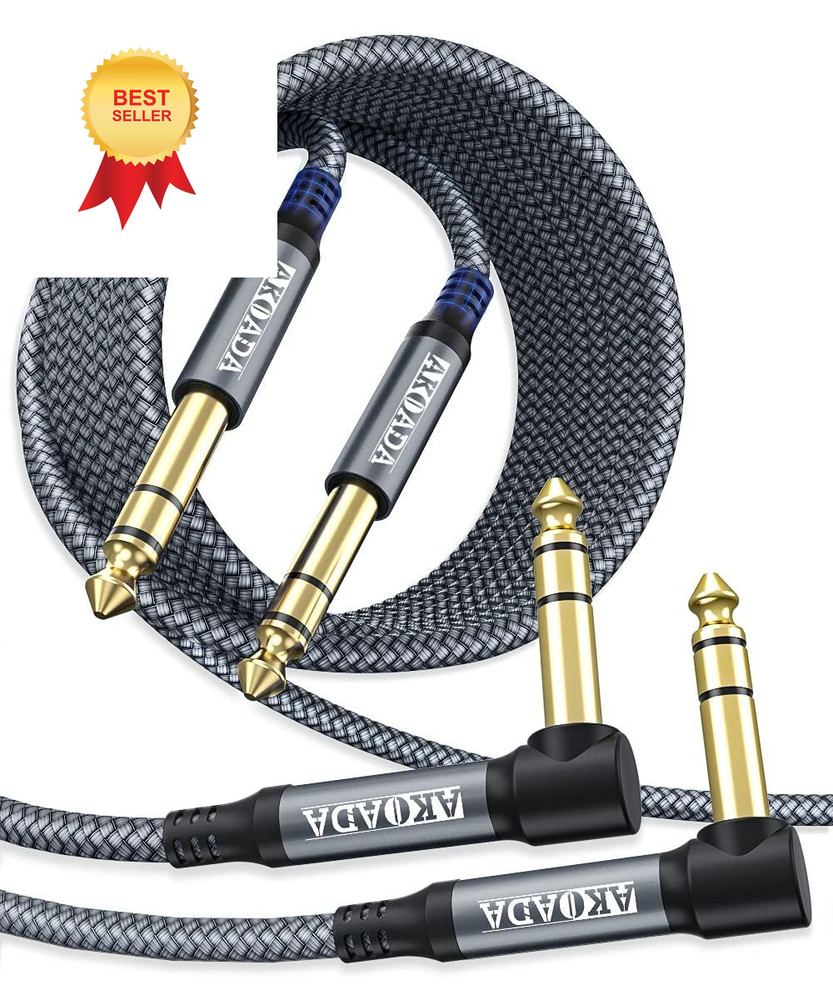 AkoaDa 1/4 Inch TRS Instrument Cable (10ft 2Pack), Right Angle 10FT, Grey