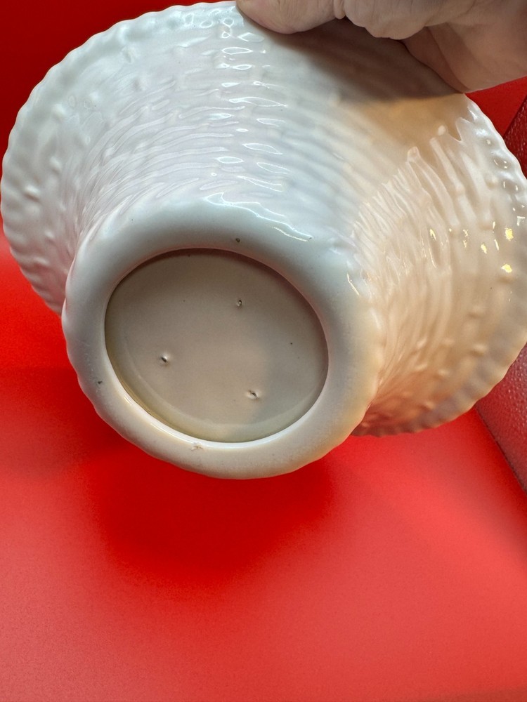 Vintage White Ceramic Basket Decorative Planter 9" Tall - Preowned