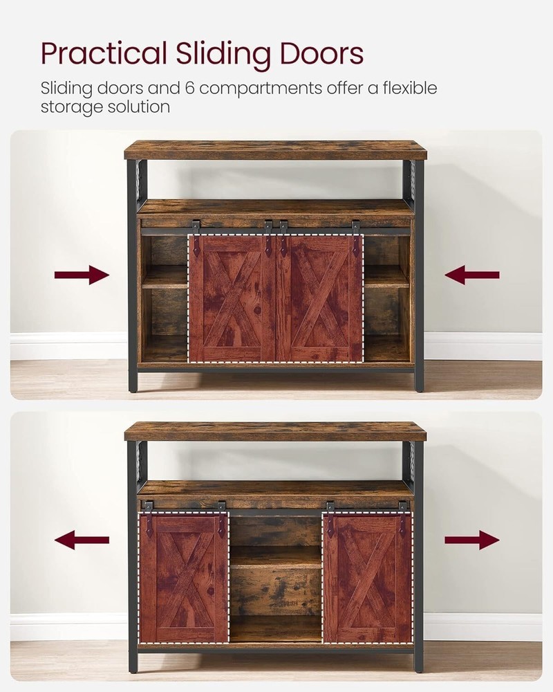 Buffet Storage Cabinet Sideboard with 2 Sliding Barn Doors Adjustable Shelves