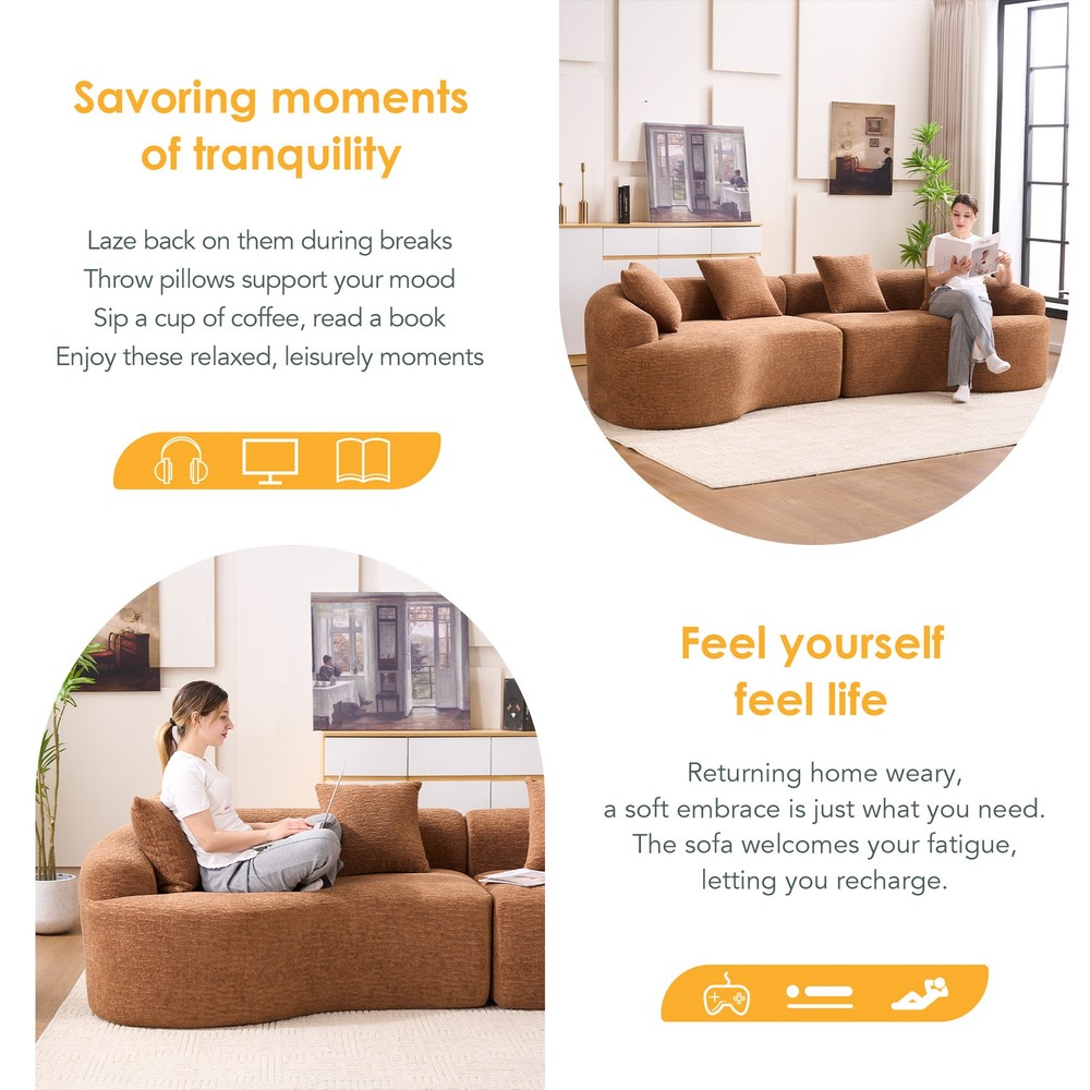 Compression Sponge Sofa Orange Curved Modular Sectional, 30D High-Density Chen