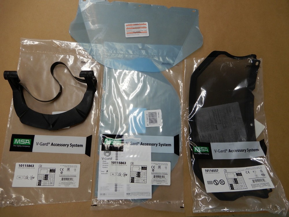 Hard Hat Face Shield; 1 visor frame 2 polycarb. visors 1 steel mesh visor, New