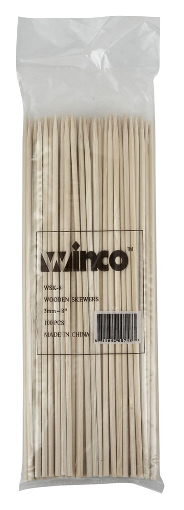 8" Bamboo Skewers, 100/bag (30 Bag)