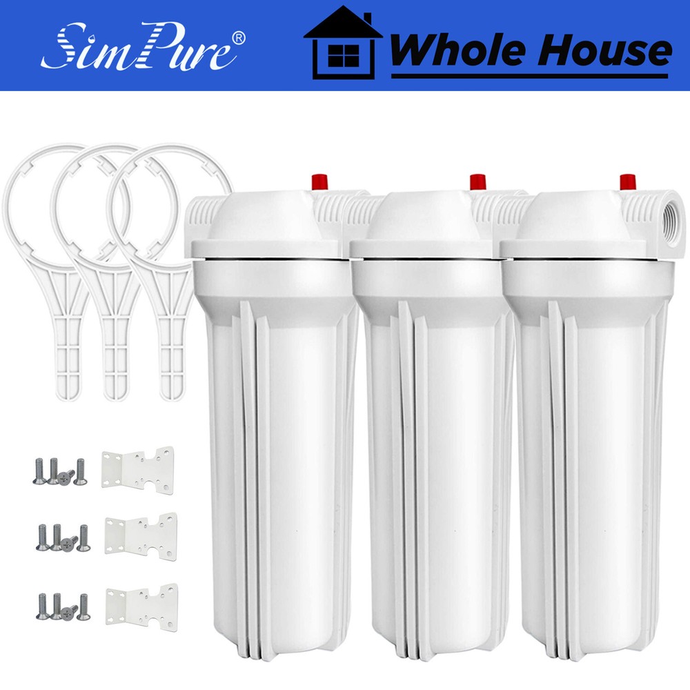 3 Pack 10 Inch Whole House Water Filter Housing for Home RO Filtration System