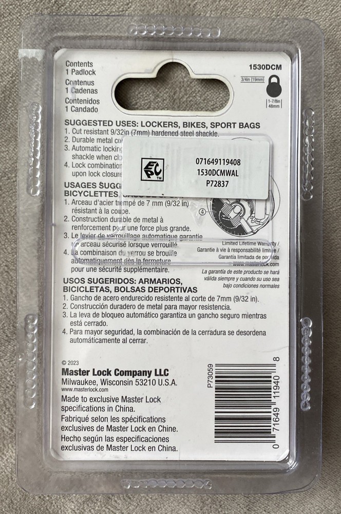 Master lock Combination Padlock Master Lock Anti Shim Blue 1530DCM new