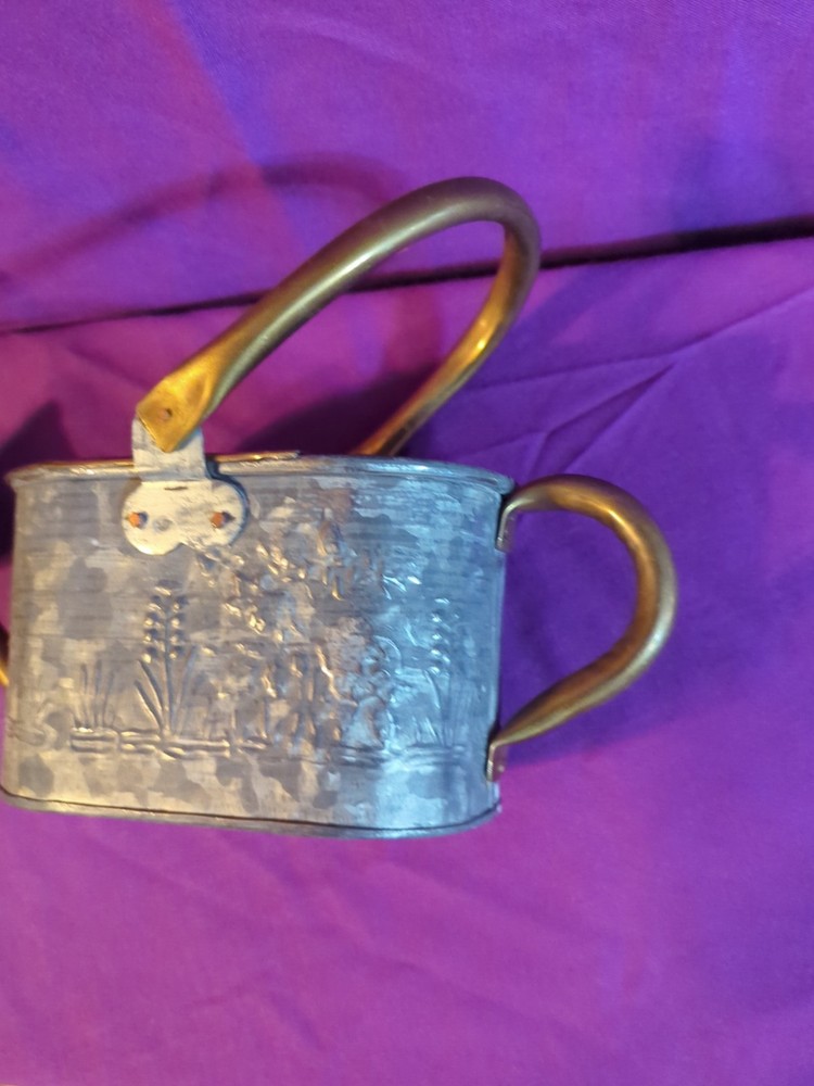 Mini Brass and Galvanized Watering Can Floral Embrossed Pattern