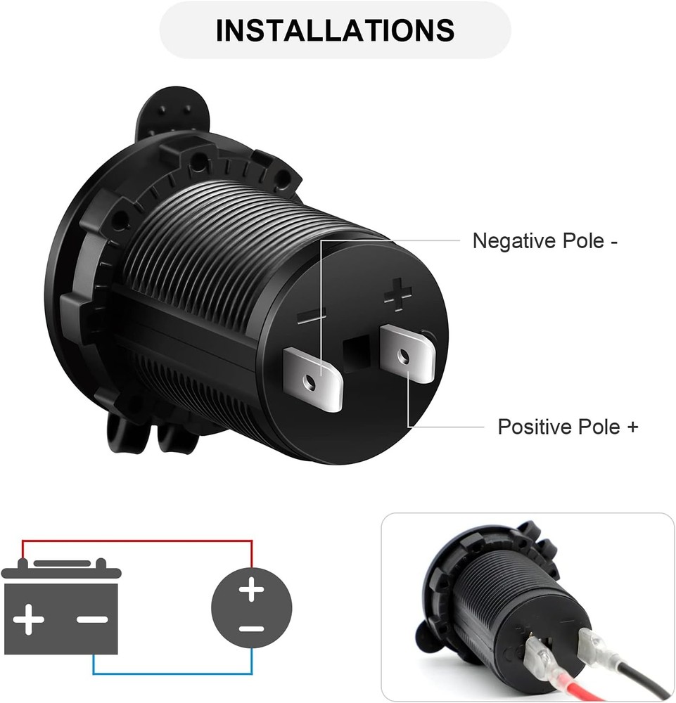 Cigarette Lighter Socket Car Marine Motorcycle ATV RV Black