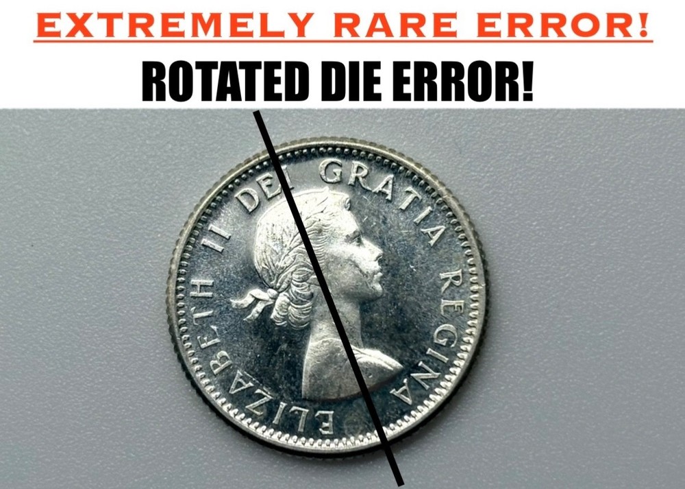 1956 Canada SILVER 10 Cent Coin! *ROTATED DIE ERROR!* BRILLIANT UNCIRCULATED!