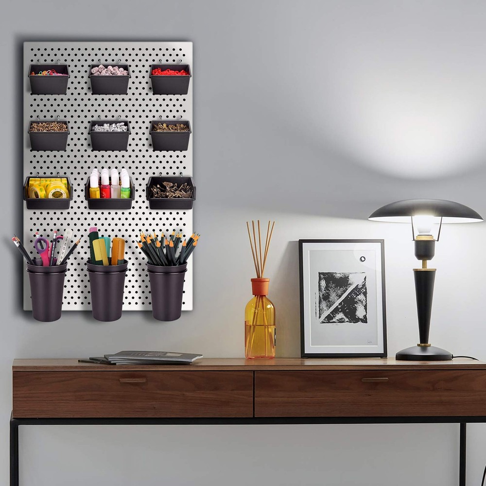 12 Pack Pegboard Bins PegBoard Cups with Hooks & Loops, Peg Board Hooks Assor...