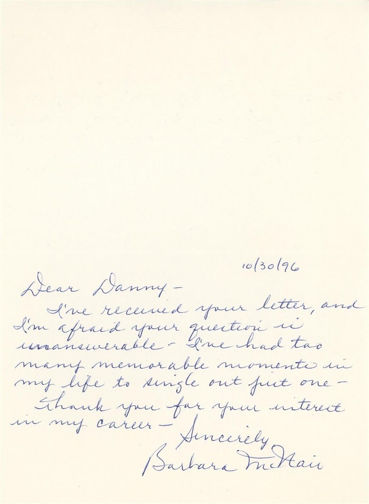 Barbara McNair- Signed Handwritten Letter (Singer)