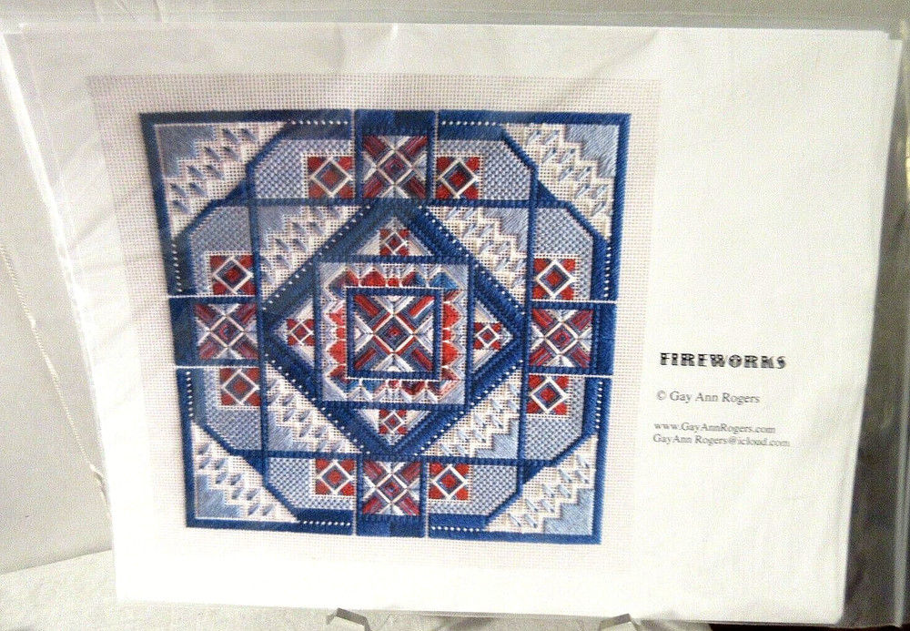 HTF Gay Ann Rogers FIREWORKS Needlepoint Pattern & 18 ct Canvas