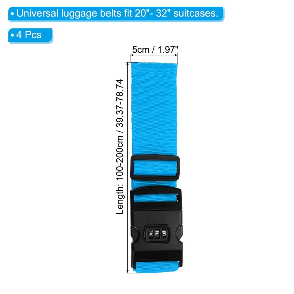 4Pcs Luggage Straps with Combination Lock TSA Approved Light Blue