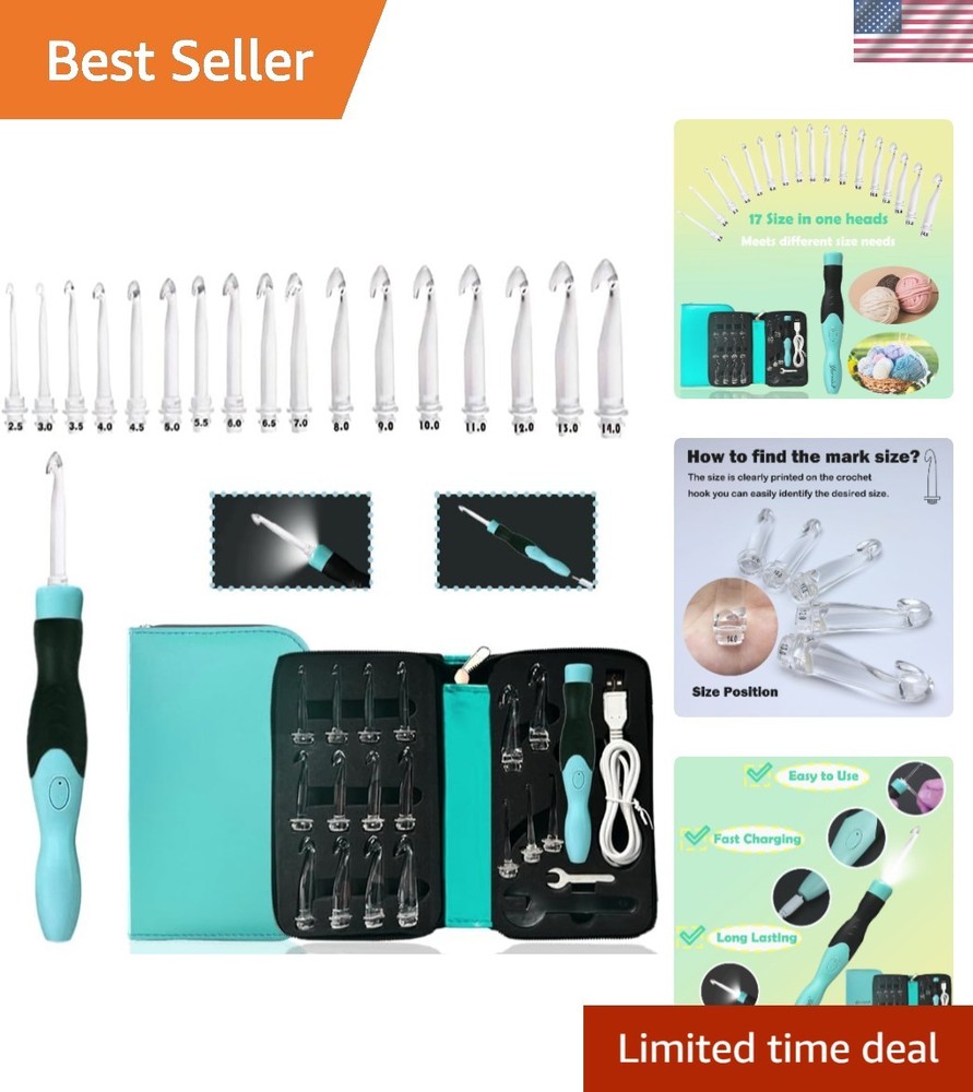 17 Sizes Light Crochet Hooks - USB Rechargeable with Adjustable Brightness