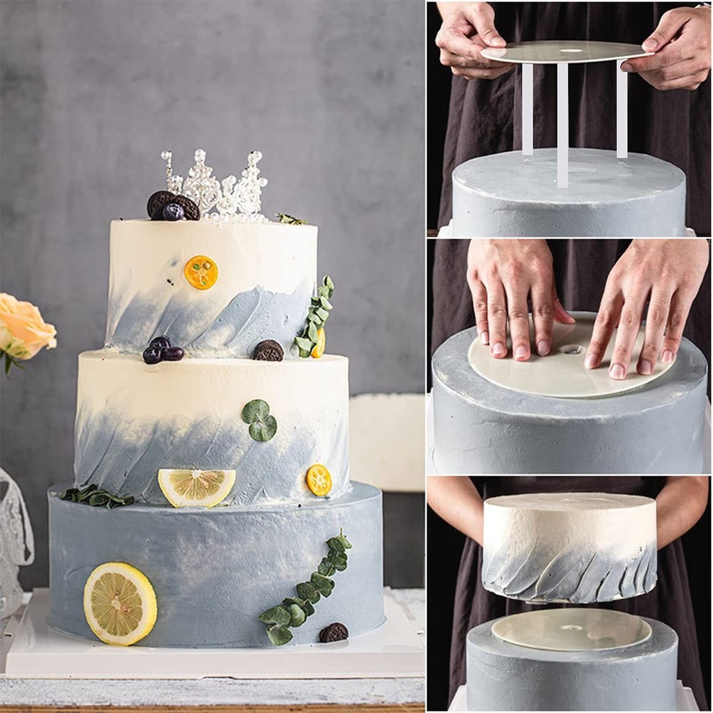 2 Tier Cake Separator Plates 6 Pieces Pillars Set Dowels Stacking 16cm 18cm