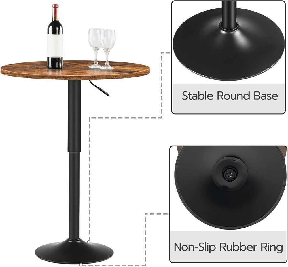 Bar Table Height-Adjustable Round Pub Table 27-35.4 Inches with Sturdy Base