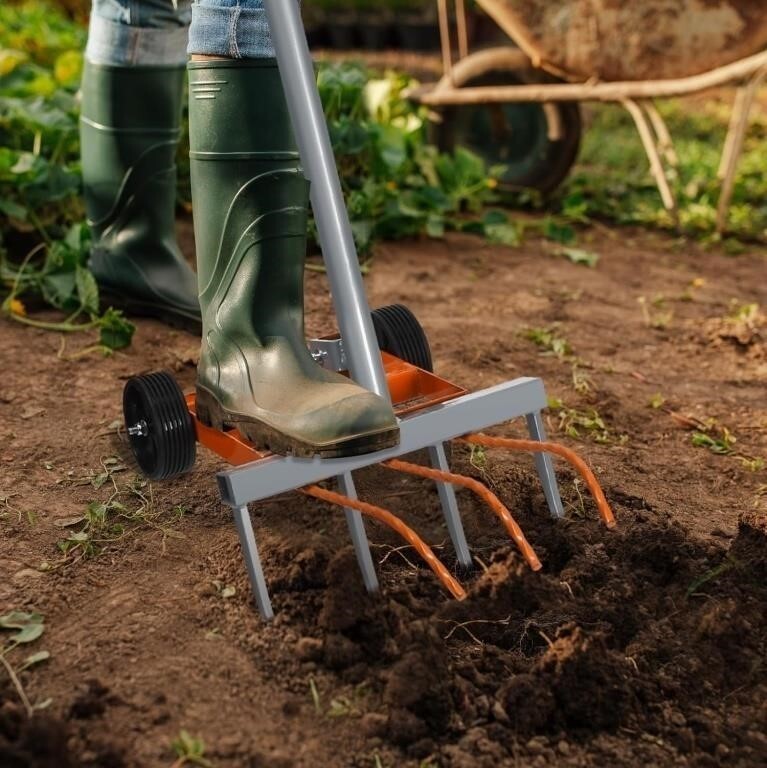 Broadfork Tool, 7-Tines Manual Cultivator Tiller Broad Fork for Digging