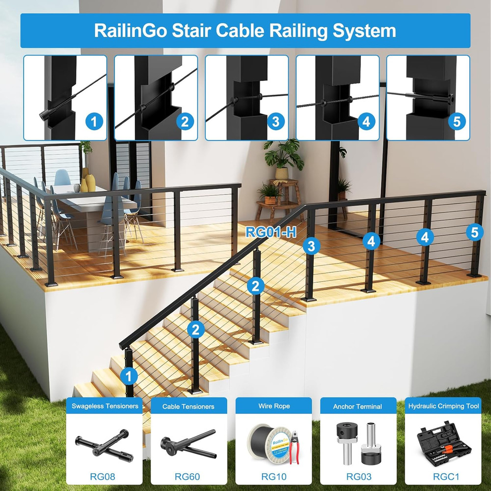 36" Black Surface Mount Cable Railing Post Kit for Decks - Stainless Steel