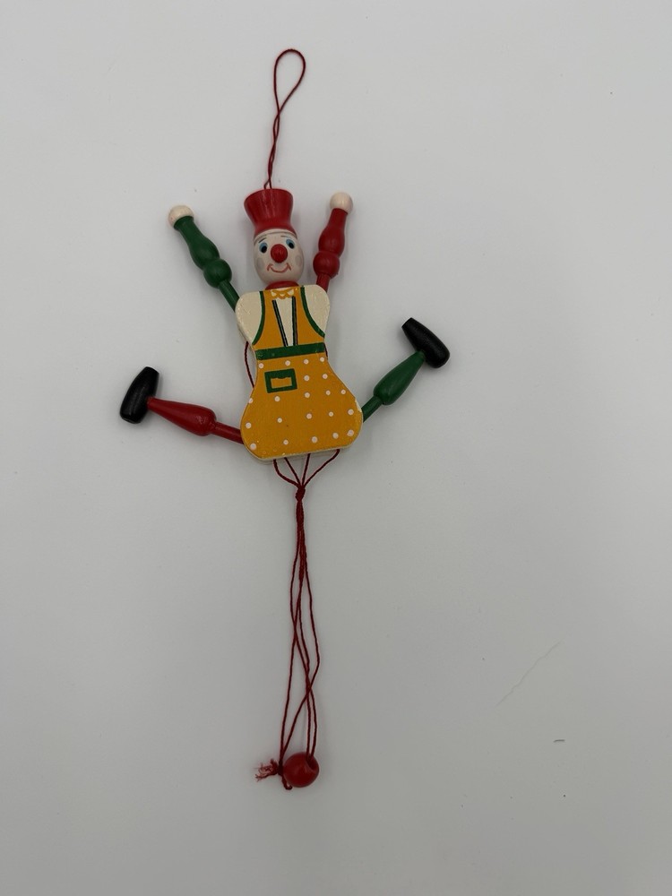 Vintage Clown Wood Jumping Jack Pull String Toy Ornament