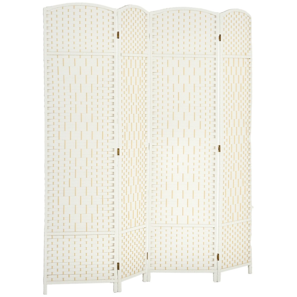 4 Panel Room Divider Hand-Woven Freestanding Partition White