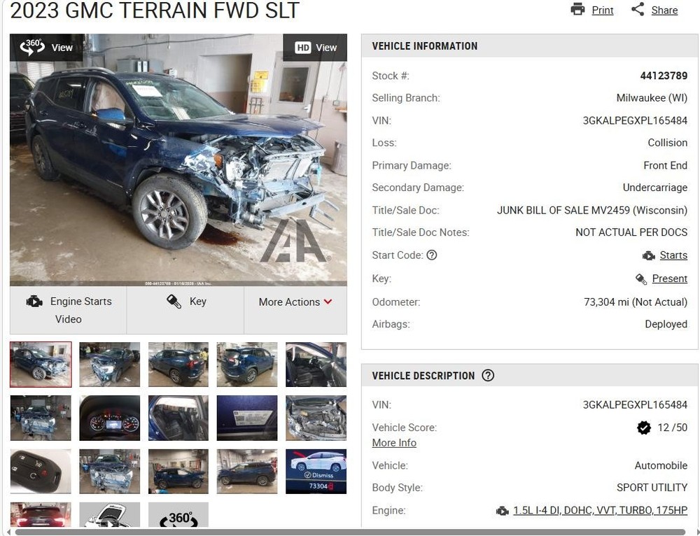 Used Floor Jack fits: 2023 Gmc Terrain  Grade A