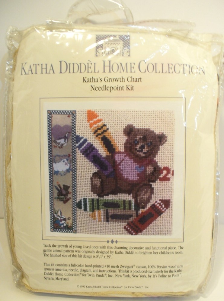 Katha Diddel Growth Chart  Wool Needlepoint Kit Wall Hanging, 8 3/4" x 39"
