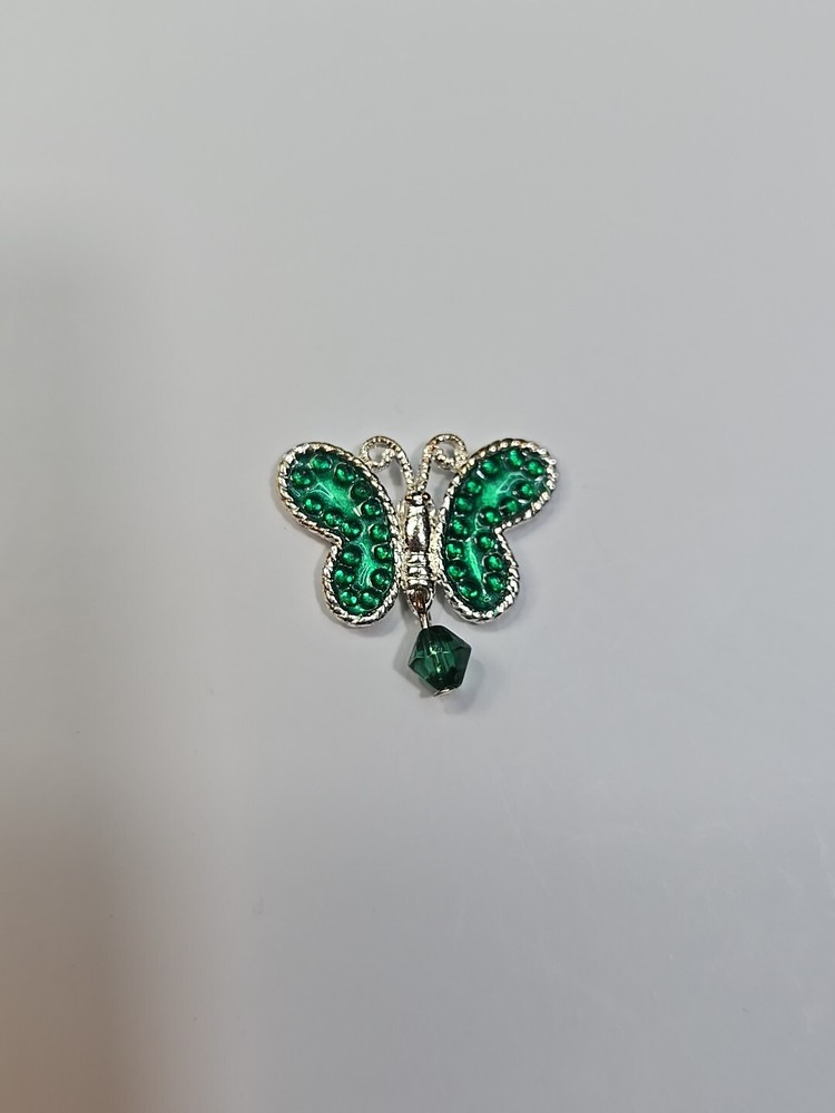 AVON Butterfly Lapel Pin Dark Green Dangling Bead