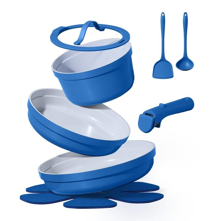 9pcs Pots and Pans Set Ceramic Cookware Sets Non Stick with Detachable Handle