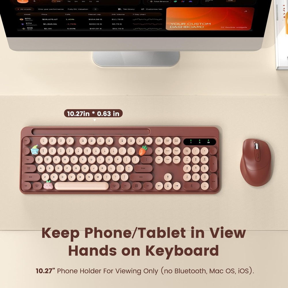 Wireless Keyboard and Mouse Combo, Retro Round Keycaps, Full-Size Stylish Typ...